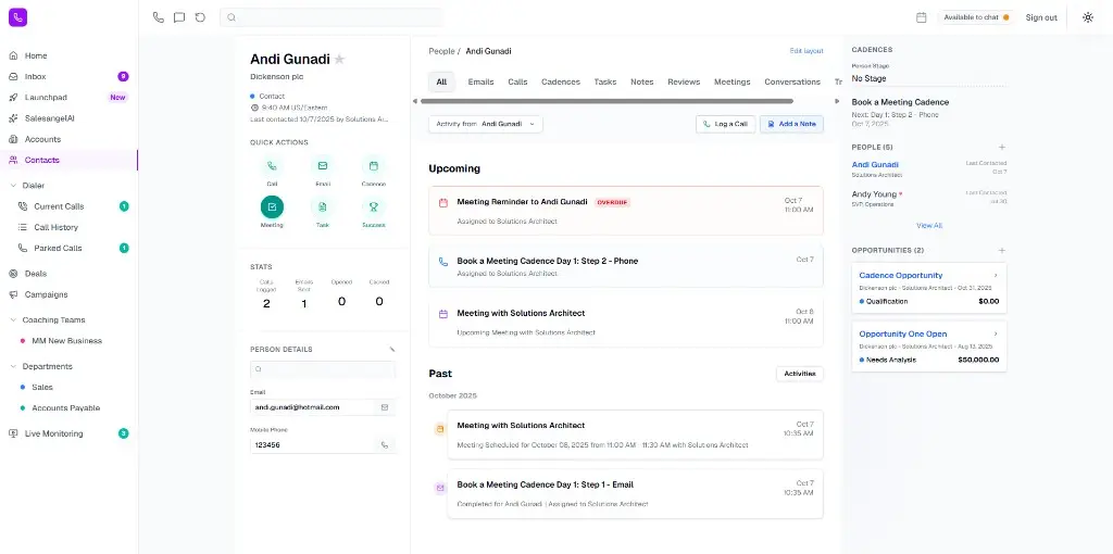 CRM contact and activity management