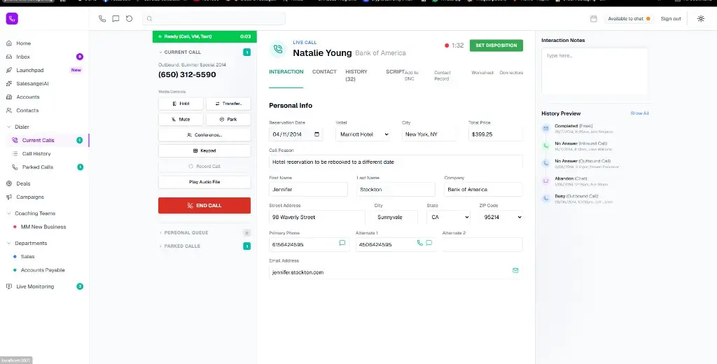 Live dialer workspace